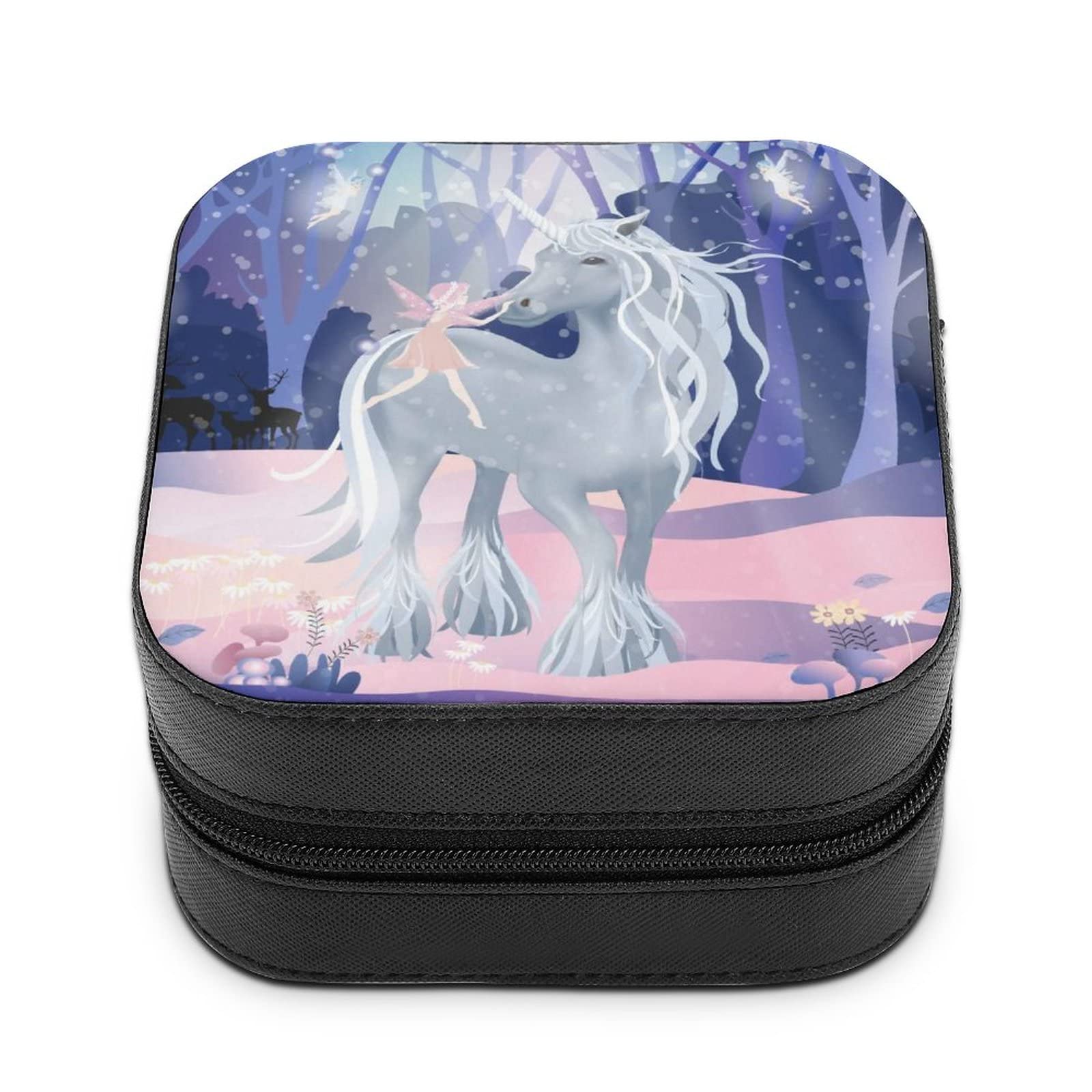 Portable Travel Jewelry Organizer Box - Forest Unicorn Elf Design with Zipper Closure | Perfect for Vacation, Business Trips & Daily Jewelry Storage