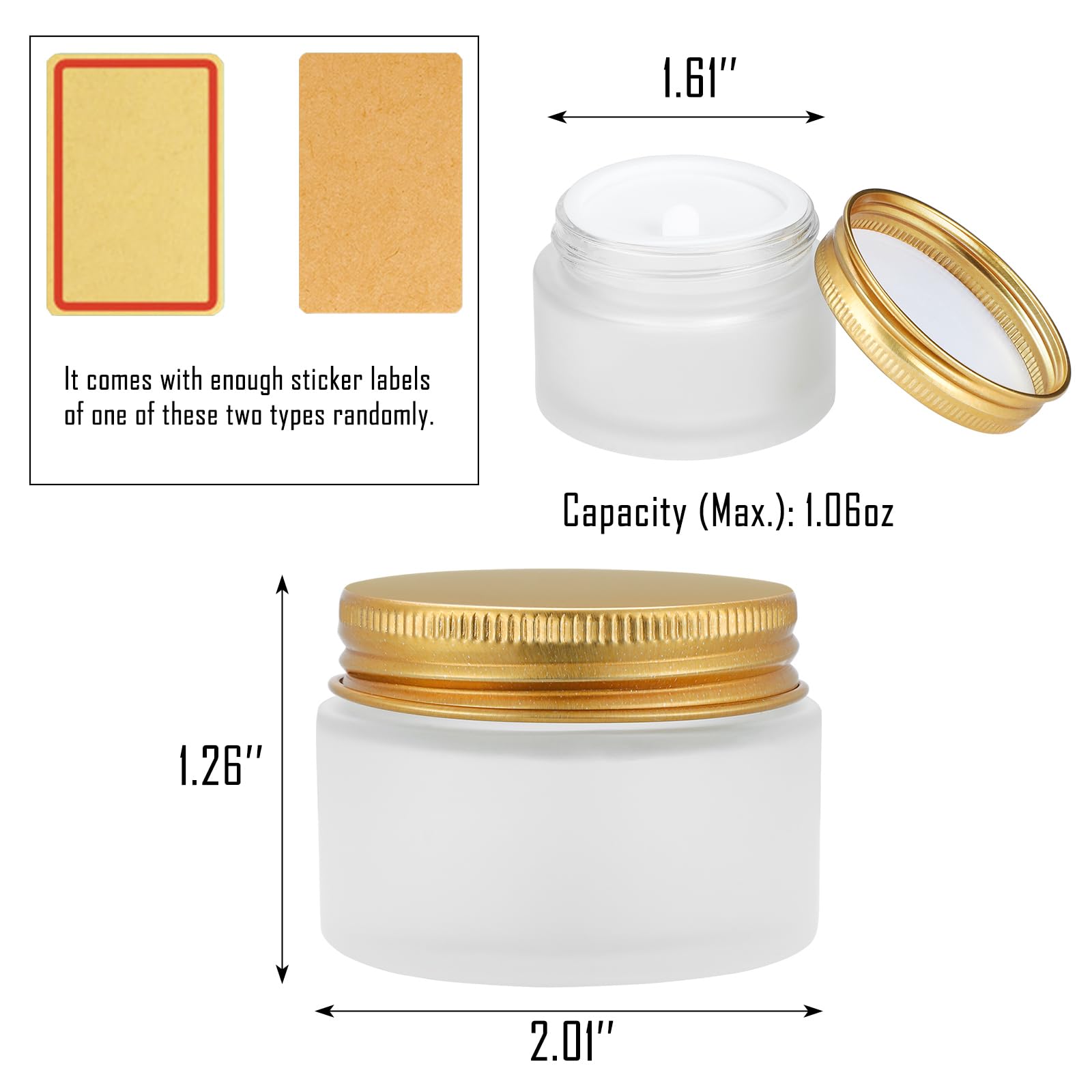 12-Pack 1oz Glass Jars with Golden Lids - Frosted Cosmetic Containers with Inner Liners & Labels - Small Jars for Eye Cream, Lotion, Scrub (Perfect for DIY Beauty Products, Travel Toiletries & Skincare Storage)
