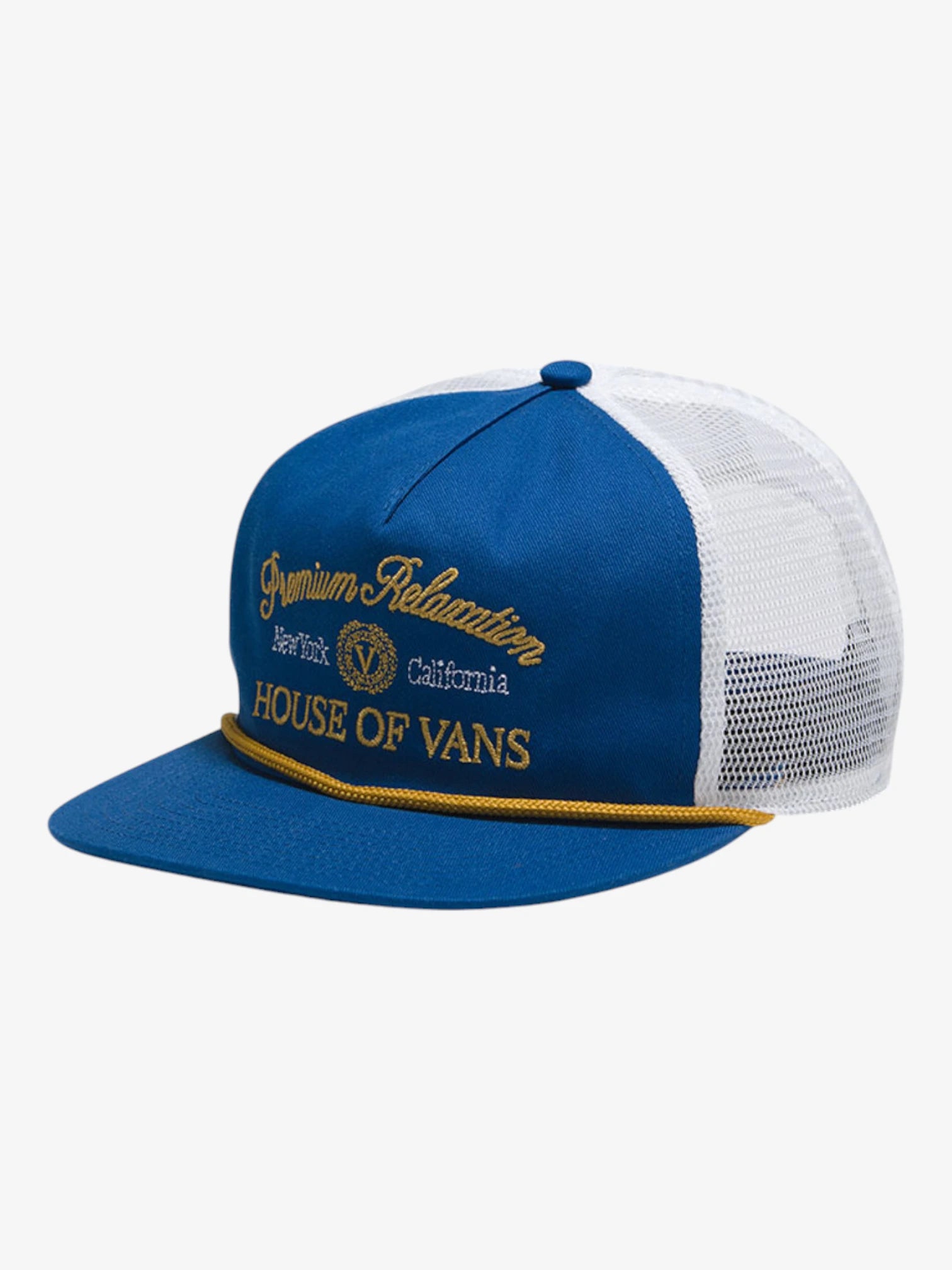 Vans Sixty Sixers Unstructured Trucker Hat - Blue Adjustable Snapback Cap for Men & Women | Casual Streetwear, Outdoor Activities, and Sports Events