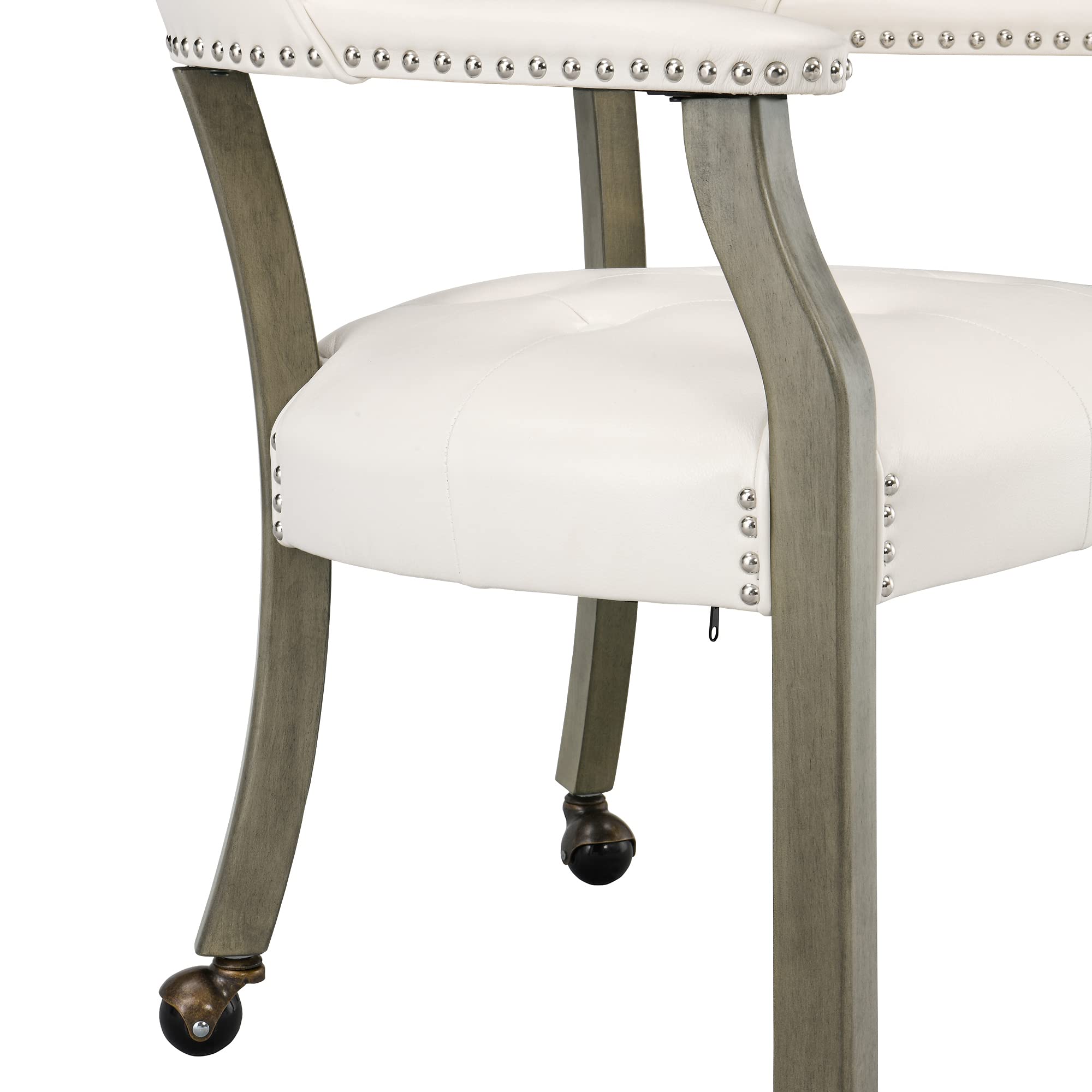 White High Back Dining Chair with Casters - Rolling Kitchen & Poker Table Chair, Adjustable Captain's Chair for Dinette Sets | Perfect for Home Kitchen, Office, and Game Rooms