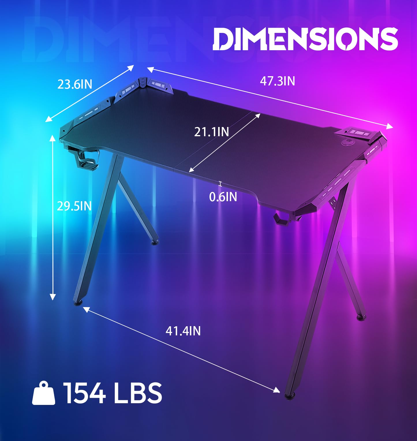 Dowinx RGB Gaming Desk with LED Lights & Carbon Fiber Surface - 55