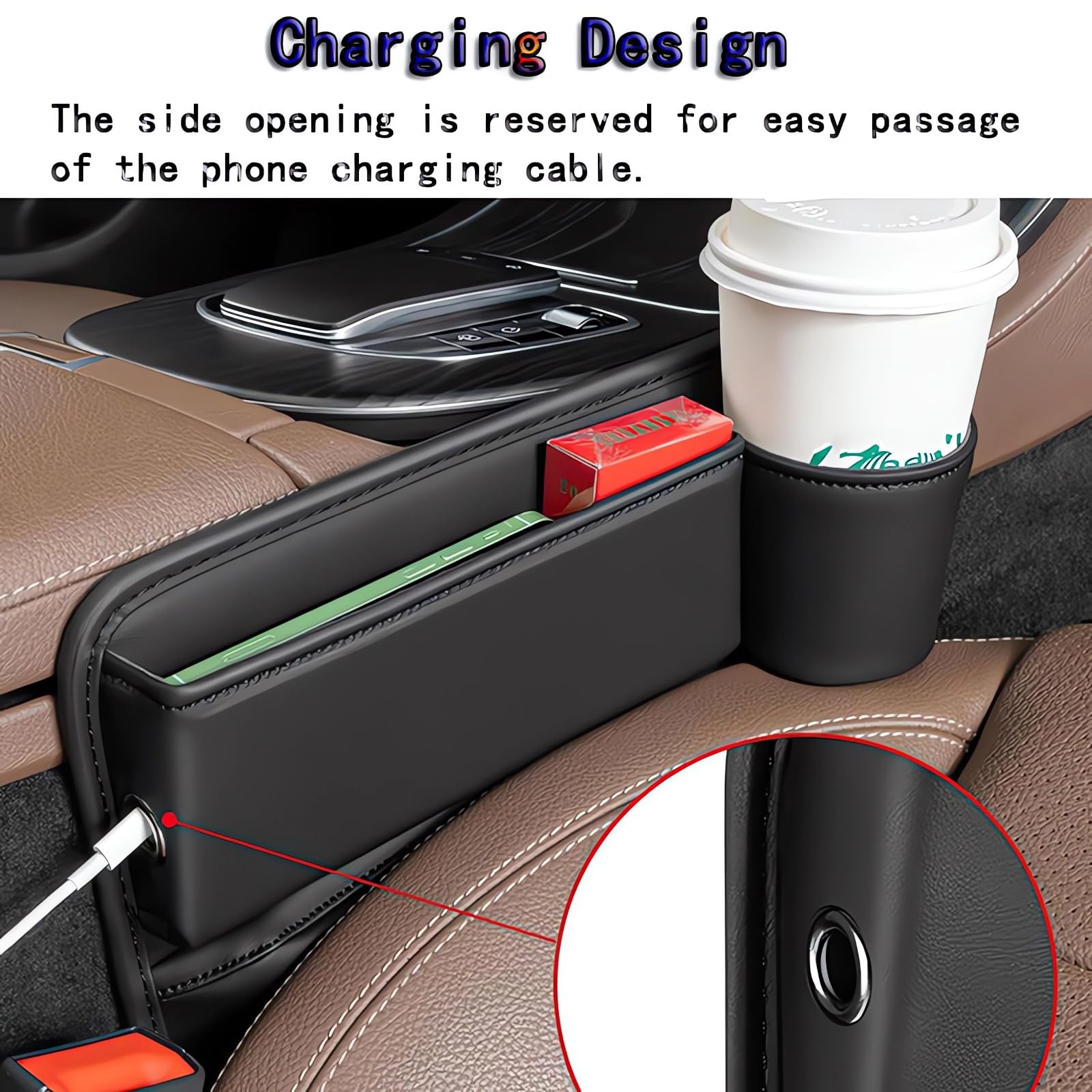 Universal Car Seat Gap Organizer - Adjustable Leather Cup Holder & Storage Box for Phones, Keys, Cards & Glasses | Perfect for Driver's Seat (Black) | Keep Your Car Neat & Organized While Driving