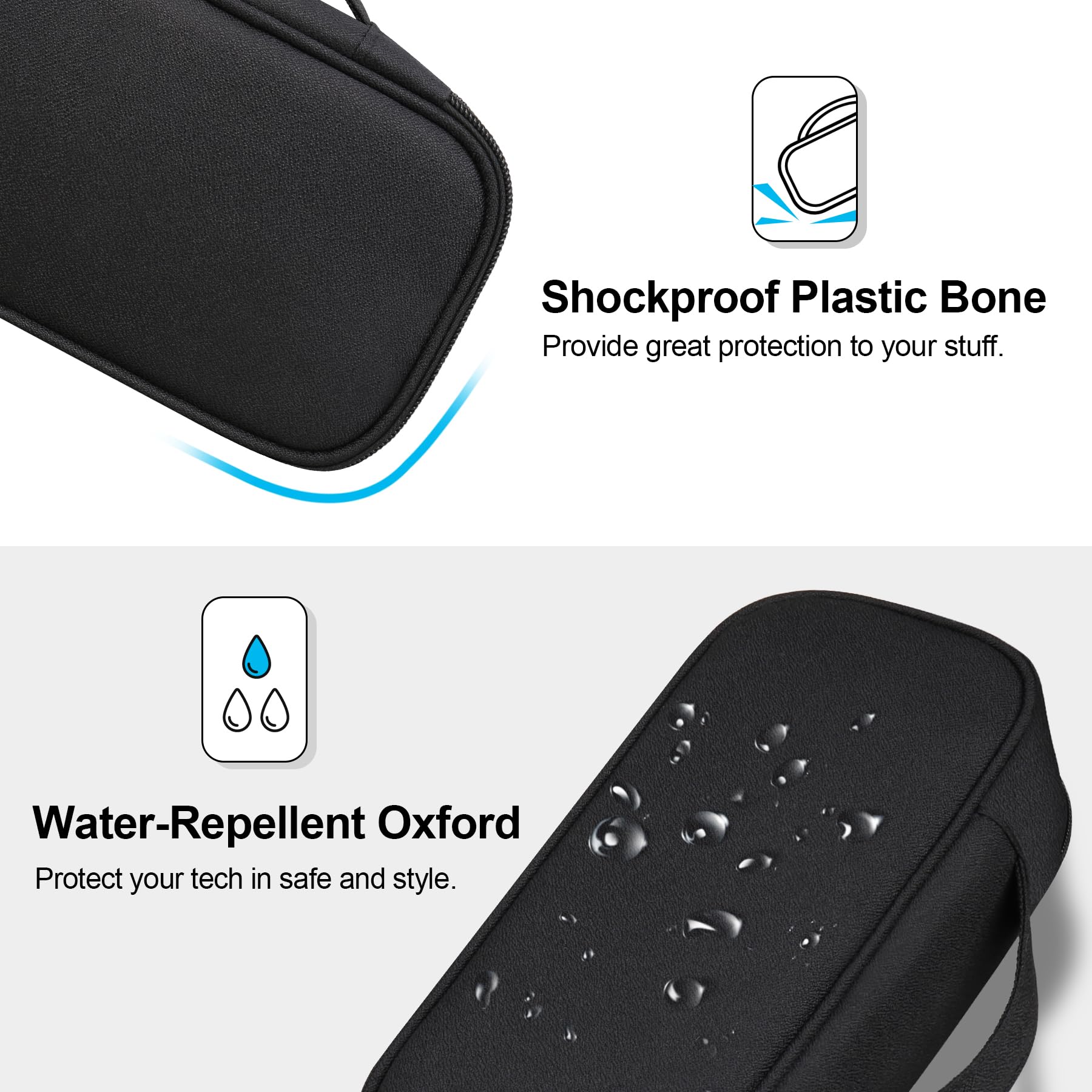 Lacdo Travel Cable Organizer Bag - Double Layer Portable Electronic Accessories Case for Chargers, Cords, Earphones & Power Banks - Perfect for Business Trips, Vacations & Daily Commute (Black)