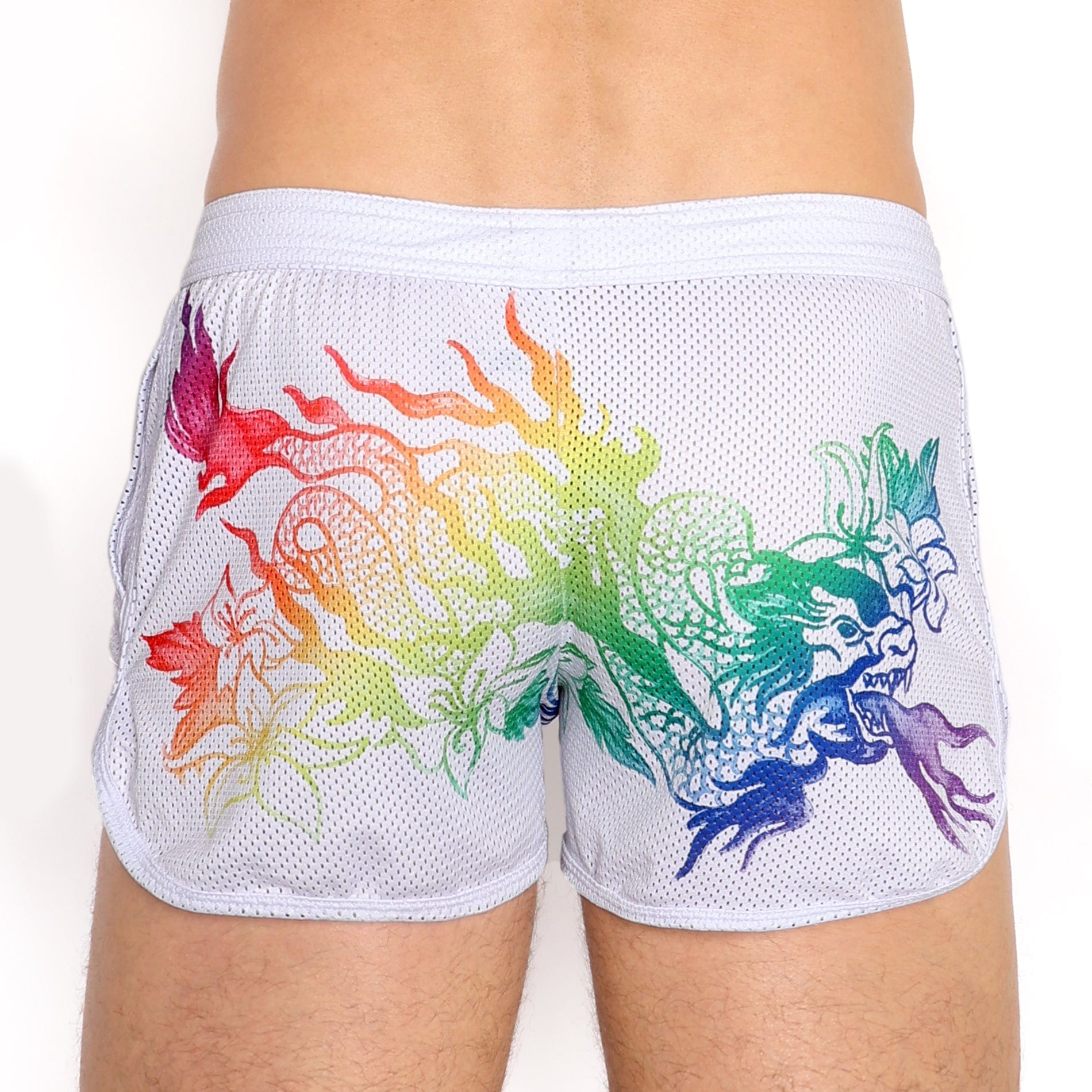 Ombre Japanese Dragon Print Mesh Shorts for Men - Breathable Athletic Running Gym Workout Shorts with Pockets | Perfect for Casual Wear, Street Fashion & Summer Outfits