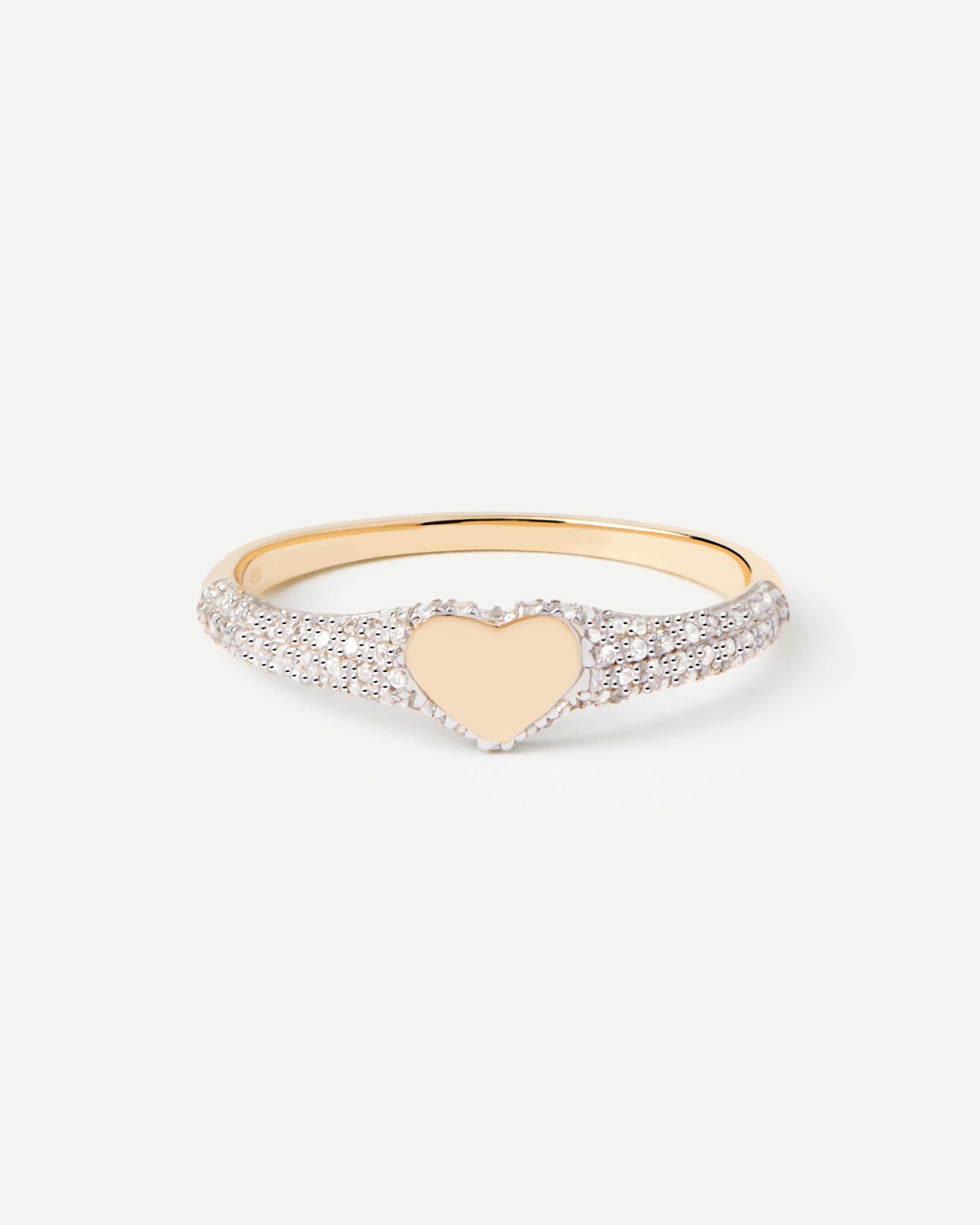 Diamond & Gold Heart Stamp Ring for Women - Elegant Jewelry Gift for Valentine's Day, Anniversary & Special Occasions