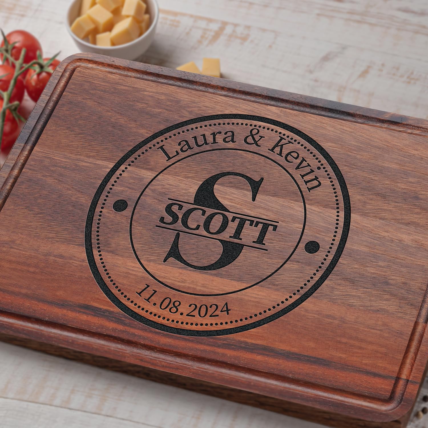 Custom Engraved Walnut Cutting Board - Personalized Wedding, Anniversary & Housewarming Gift for Couples, Parents & New Homeowners - Large Wooden Kitchen Decor for Cooking & Entertaining