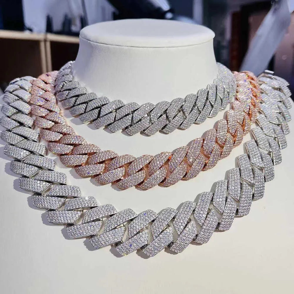 24K Gold Plated Moissanite Cuban Link Chain Necklace for Men - Iced Out Tennis Chain Jewelry for Hip Hop Style & Gifts