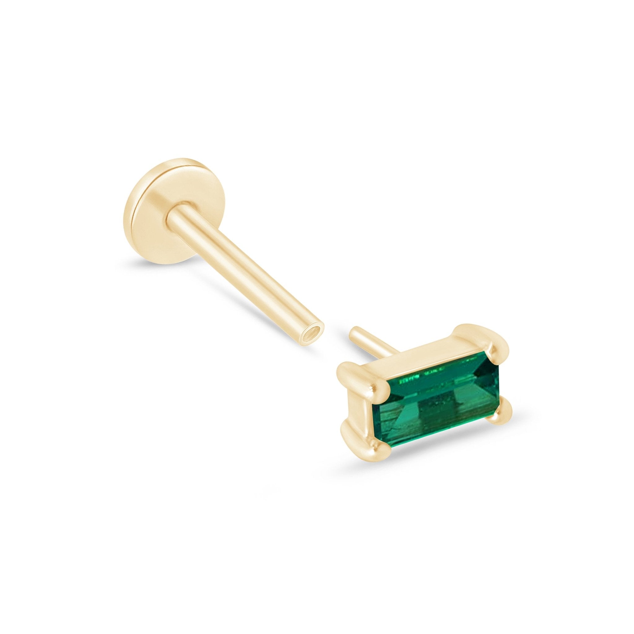 14K Solid Yellow Gold Emerald Baguette Flat Back Stud Earrings – Elegant Jewelry for Women, Perfect for Parties, Weddings & Everyday Wear