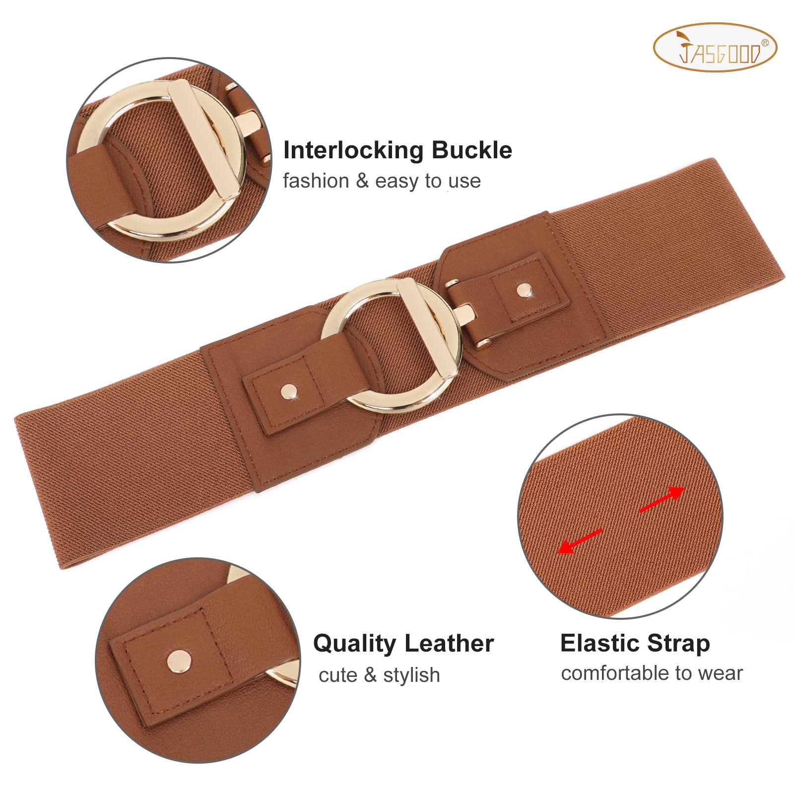 JASGOOR Women's Stretchy Wide Elastic Waist Belt - Fashionable Adjustable Dress Belt for Dresses, Skirts & Pants - Perfect for Office, Party & Casual Wear
