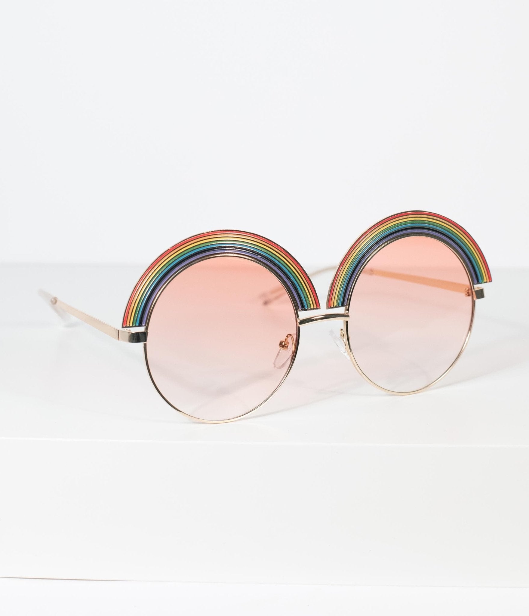 Vintage 1970s Golden Rainbow Round Sunglasses for Women & Men - Retro UV Protection Shades for Beach, Party, and Summer Fashion