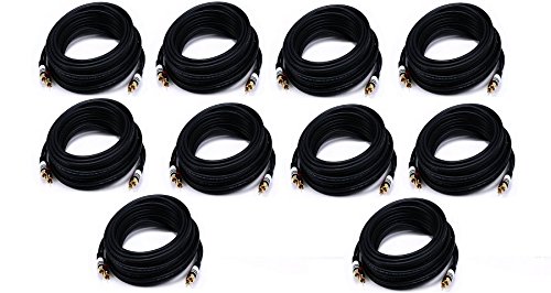 10-Pack Premium 2 RCA to 2 RCA Male/Male 22AWG Audio Cable - 25 Feet Black (CNE588681) - Perfect for Home Theater, Car Audio & DJ Equipment Connections