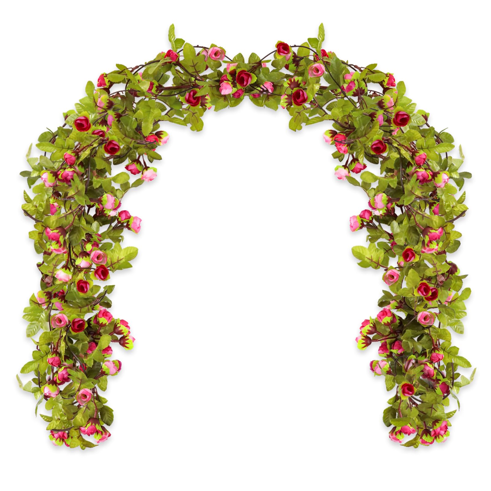 AirSun Artificial Rose Flower Garland - 2PCS 14.5FT Fake Vines with Rose Buds for Wedding, Home, Office & Party Decor | Perfect for Bedroom, Garden & Indoor Hanging Decorations
