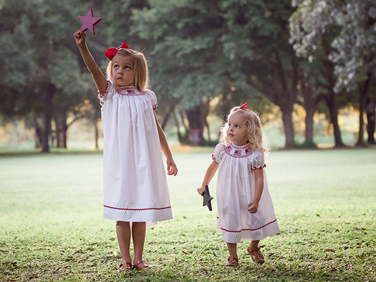Hand-Smocked American Flag Baby Girl Dress - White Patriotic Toddler Outfit for Independence Day & USA Holidays | Perfect for 4th of July Celebrations, Memorial Day & National Events