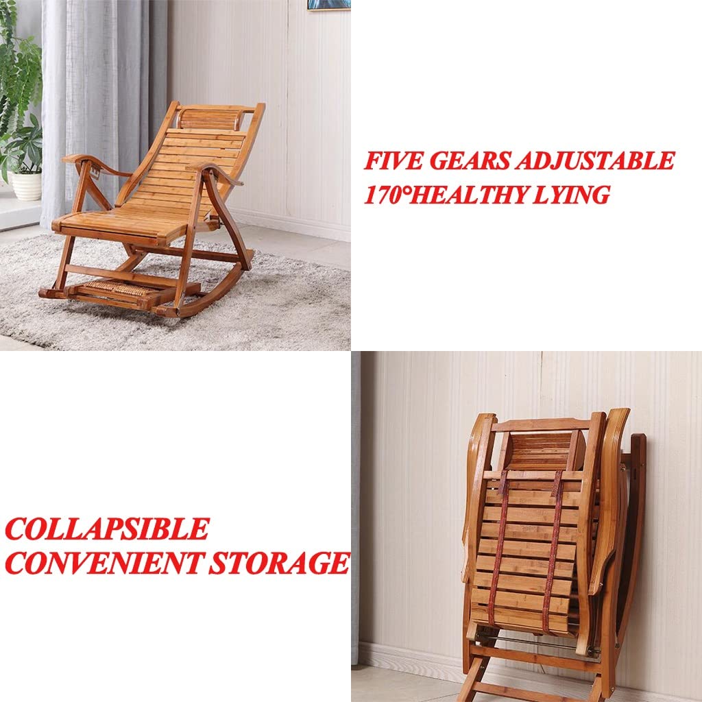 Adjustable Reclining Folding Chair with Ottoman - Padded Rocking Chair with Wooden Frame, Removable Cushion & Footrest - Portable Deck Recliner for Living Room, Bedroom or Patio - Comfortable Purple Lounge Chair for Relaxing & Reading