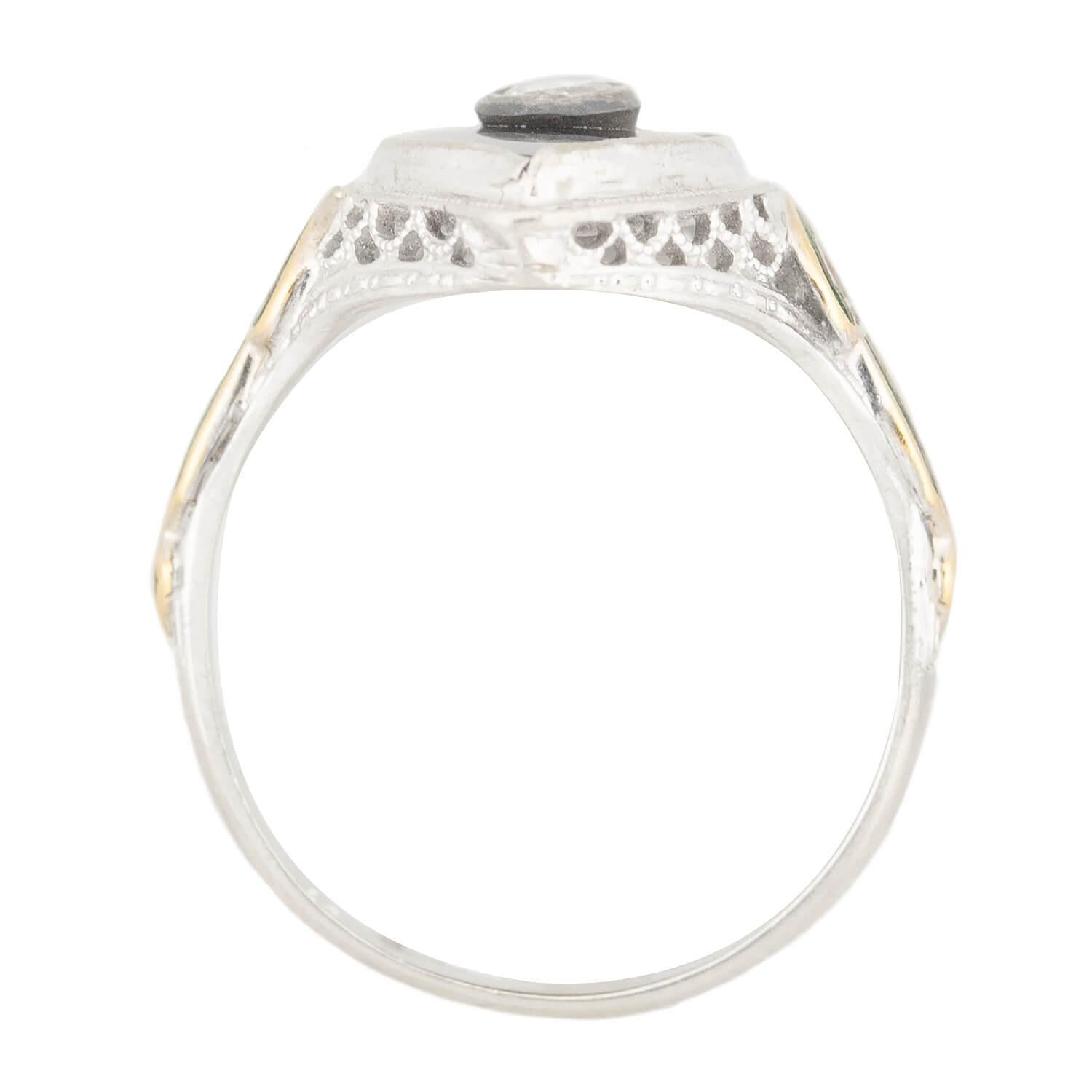 Vintage Art Deco 14K Gold Onyx Diamond Enamel Navette Ring - Elegant Statement Jewelry for Weddings, Parties & Special Occasions