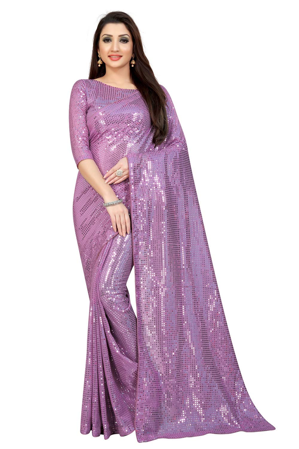 kfgroup Women's Woven Pure Georgette Saree - Elegant Ethnic Wedding Sari with Blouse Piece (Wine, Free Size) for Bridal, Party & Festive Occasions
