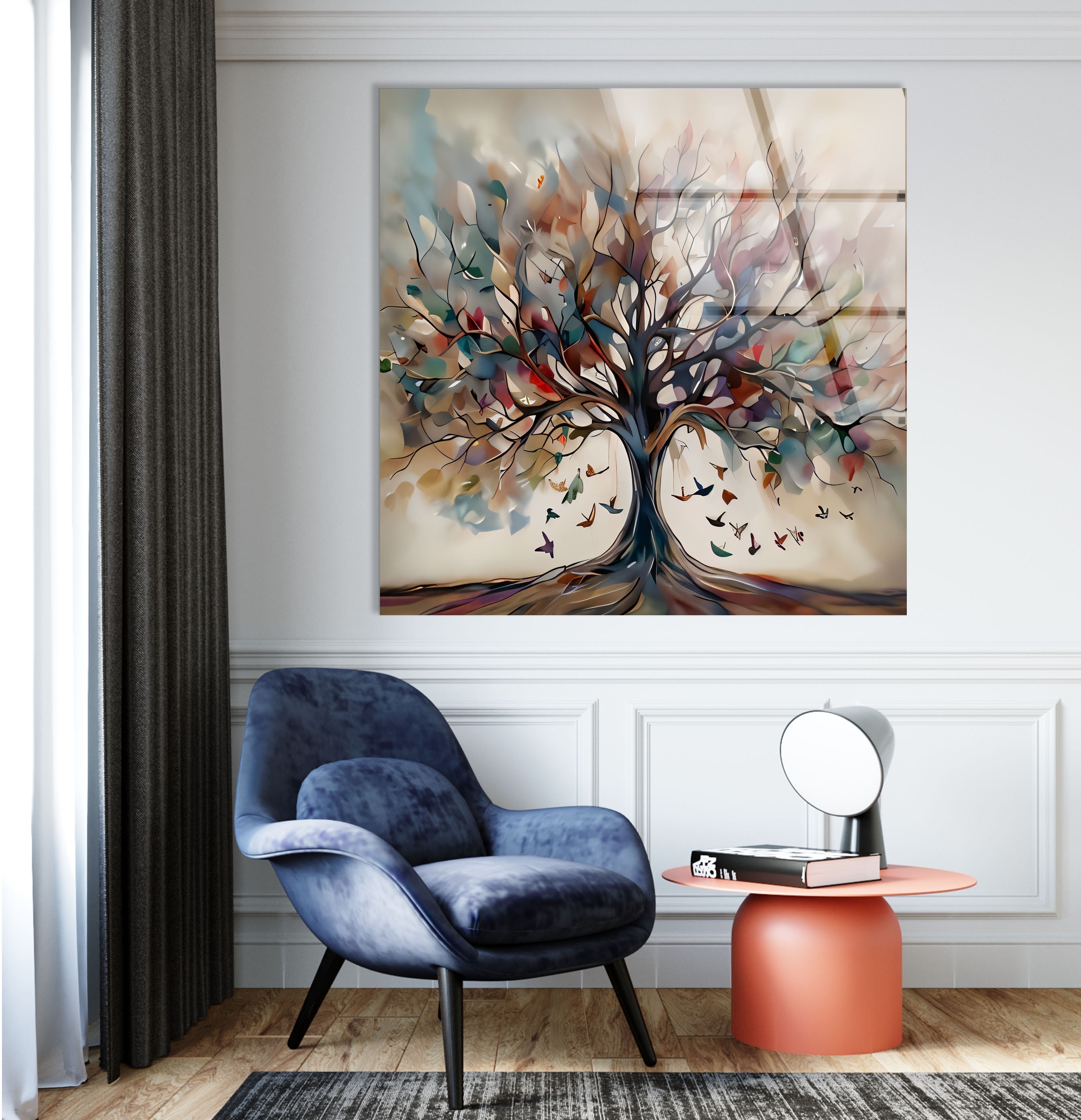 Beige Tree Glass Wall Art - Elegant Home Decor for Living Room, Bedroom & Office - Perfect for Modern & Boho Interiors