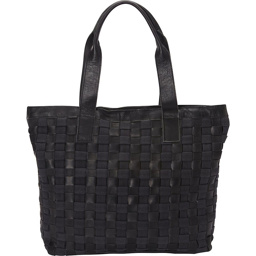 Premium Sharo Leather Weave Tote Bag with Black Canvas - Stylish Women's Handbag for Work, Travel & Everyday Use (Black)