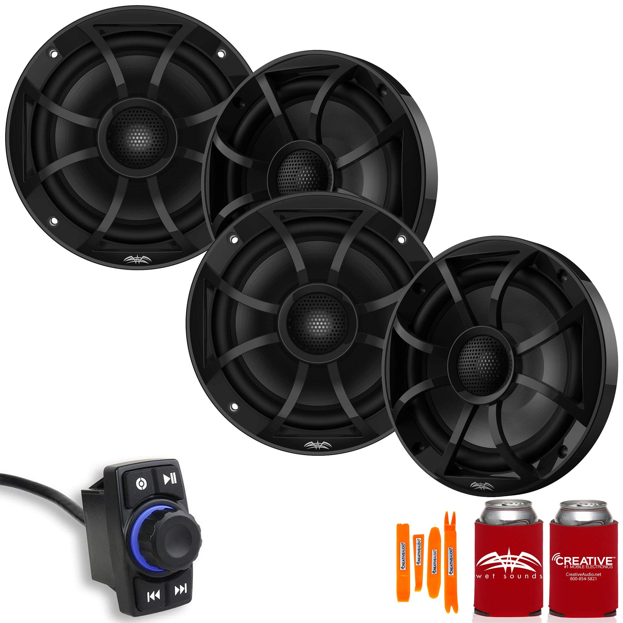 MRB2R Bluetooth Rocker Switch 200W Marine Audio System with 2 Pair Wet Sounds Recon 6-BG 6.5