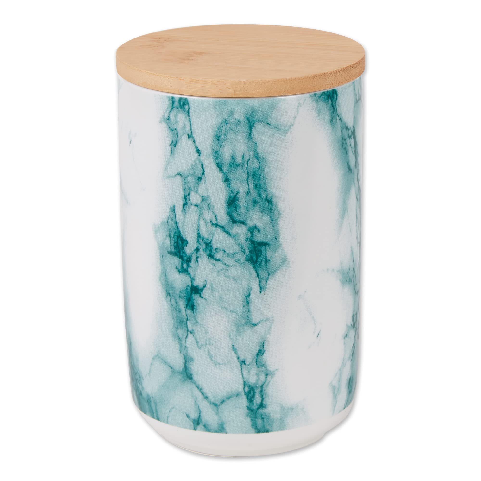 Bone Dry Ceramic Marble Pet Treat Jar with Bamboo Lid - Push & Twist Seal, Dishwasher Safe, 4x6.5 Inch Teal Canister for Dog/Cat Snacks Storage - Perfect for Kitchen Countertop or Pantry Organization