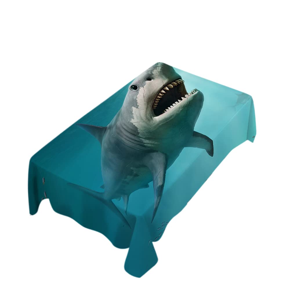 Premium Shark & Whale Attack Design Tablecloth - 60x104 Inch Waterproof Rectangle Table Cover for Kitchen, Dining, Party - Easy Clean Ocean Theme Decor for Home, Restaurant & Outdoor Events