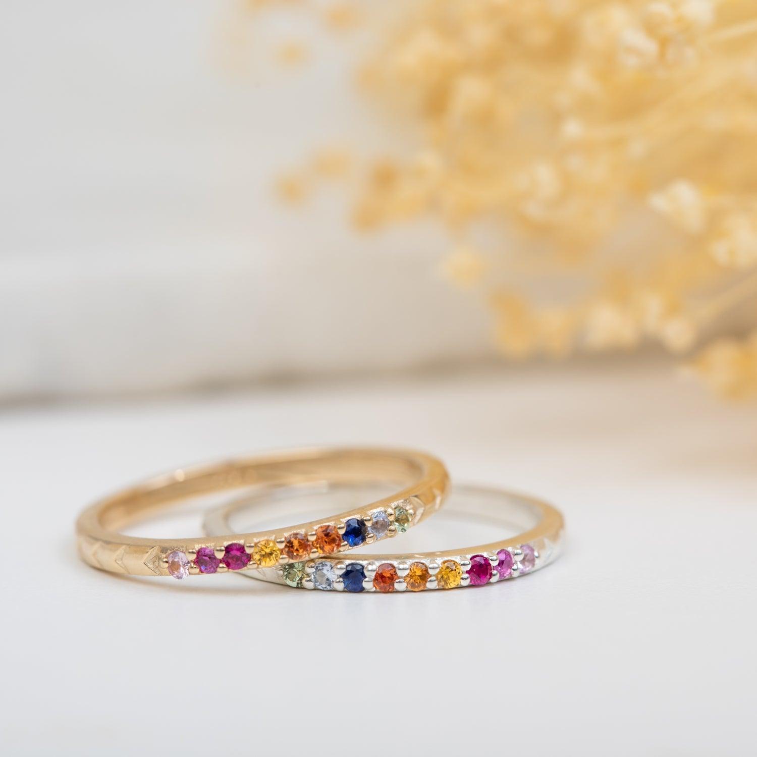 Orange Ombre Sapphire 14k Gold Wedding Band Ring - Elegant Stackable Jewelry for Engagement, Anniversary & Everyday Wear