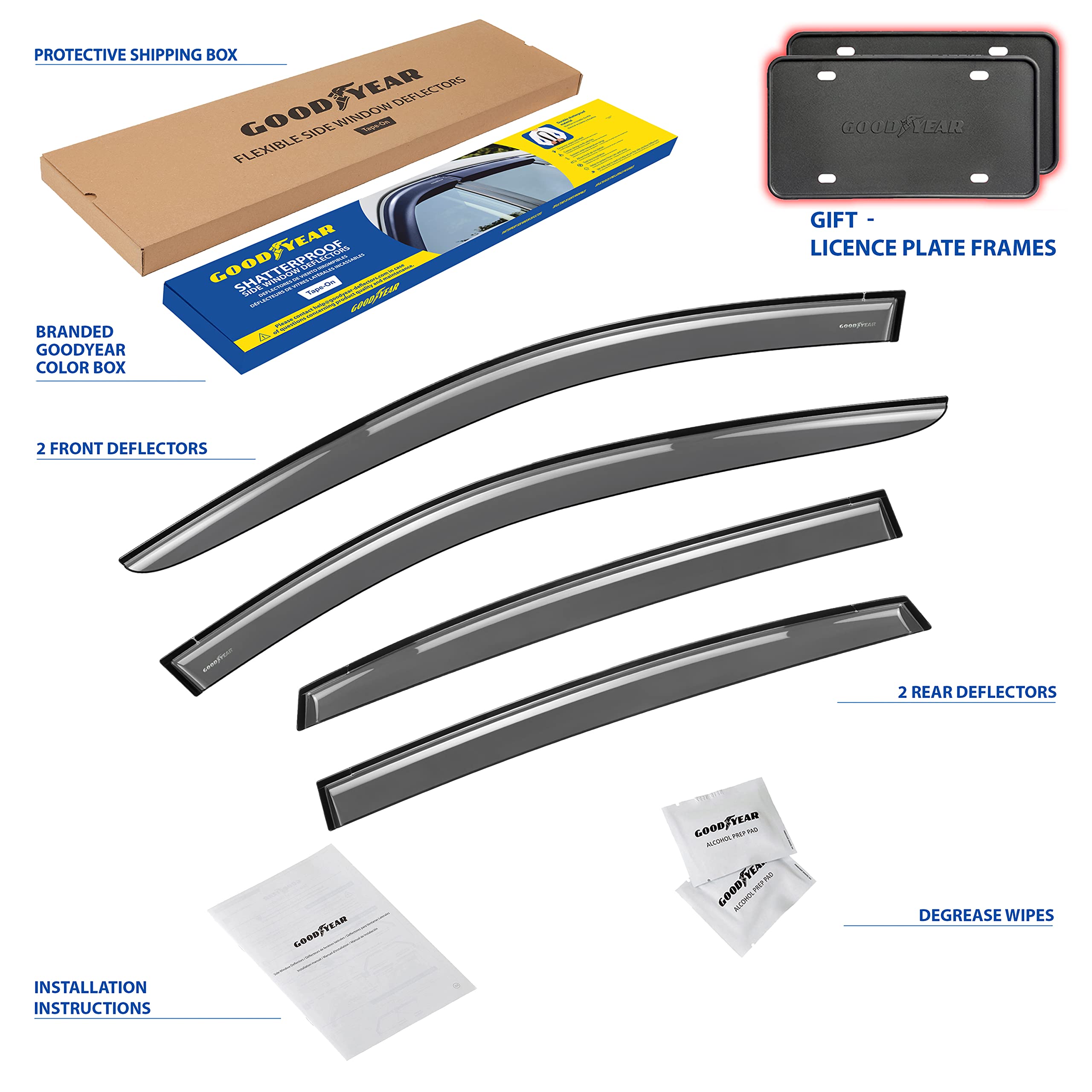 Goodyear Shatterproof Window Deflectors for Subaru XV Crosstrek 2018-2023 & Impreza 2017-2023 - Tape-on Rain Guards, Window Visors, Vent Deflectors - 4pc Car Accessories - Perfect for Rain Protection & Improved Airflow While Driving