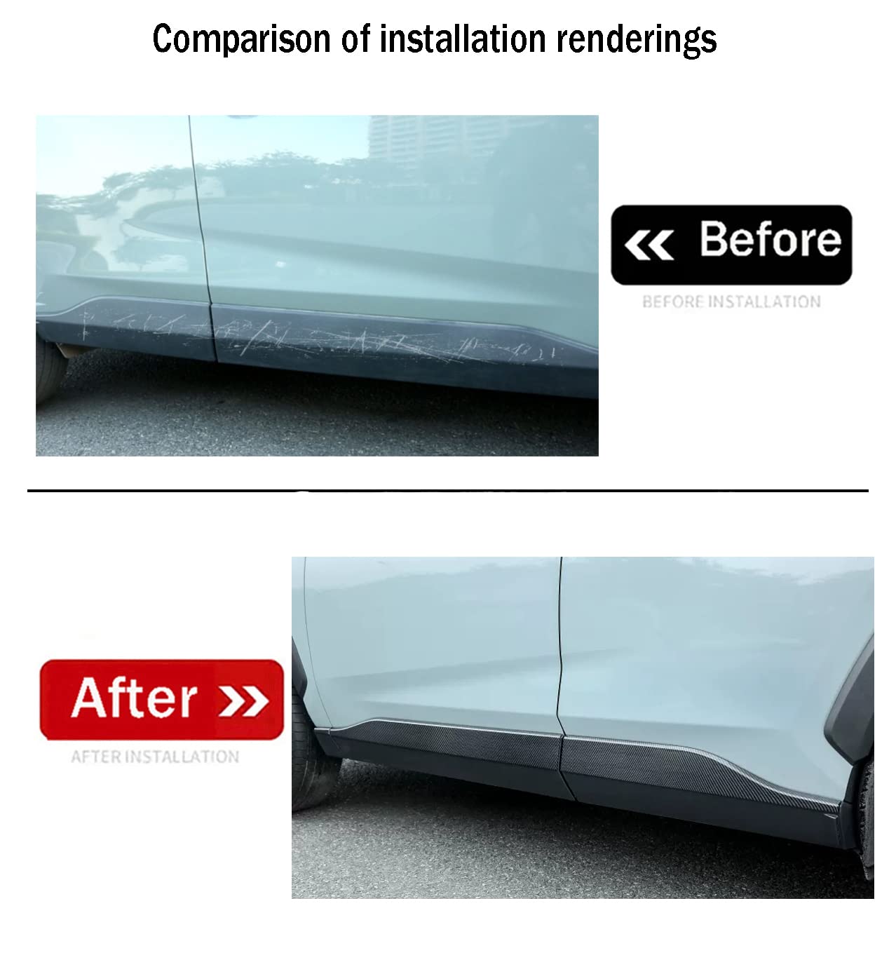 Premium ABS Carbon Fiber Style Side Door Body Molding Trim Kit for Toyota RAV4 (2019-2024) - 6-Piece Exterior Decoration Strips for Enhanced Style & Protection - Perfect for Off-Roading, Urban Driving & Car Shows