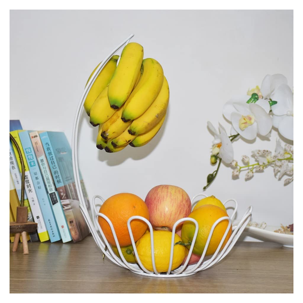 Stainless Steel Fruit Bowl with Banana Hanger - 3-Tier Wire Fruit Basket Organizer for Kitchen Countertop, Dining Table - Perfect for Storing Bananas, Apples, Oranges & Kitchen Gadgets (White) - Ideal for Home, Office & Restaurant Use