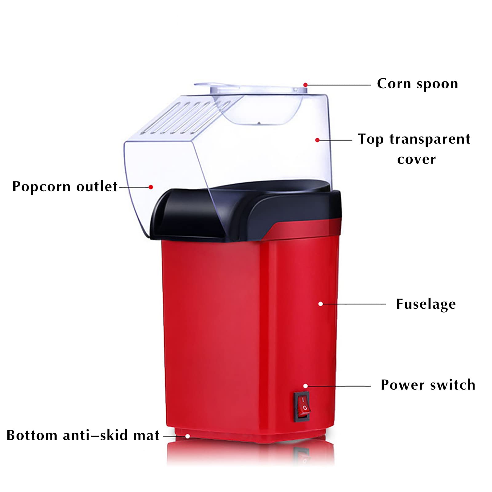 **Electric Popcorn Maker Machine - Fast & Oil-Free Popcorn Popper with Measuring Spoon - Perfect for Movie Nights, Parties, Holidays & Gifts (Red)**