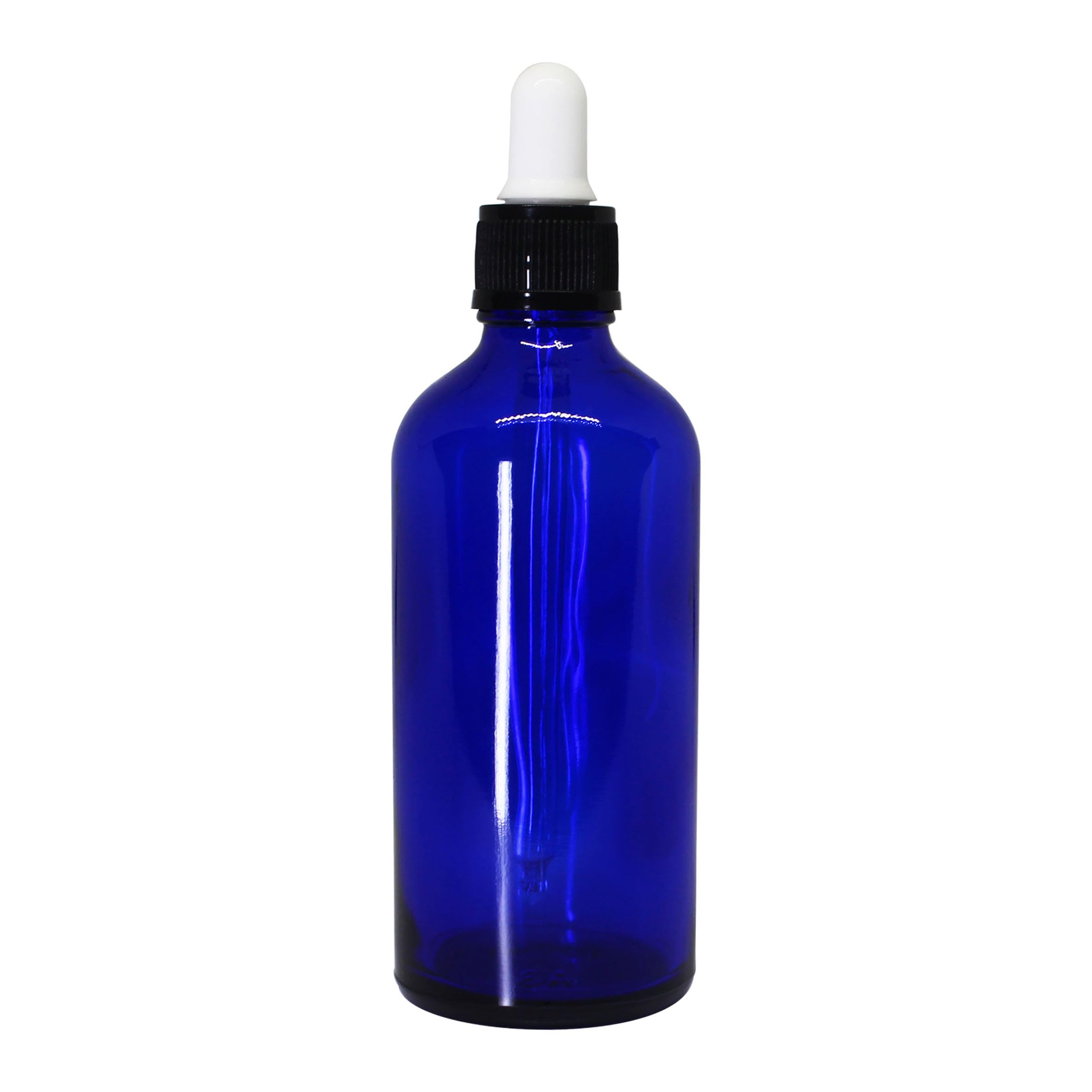 NSB Herbals 100ml Cobalt Blue Empty Glass Bottle with Dropper - Leak Proof Refillable Essential Oil Bottles for Aromatherapy, Perfumes & Face Oils - Includes Glass Dropper, Black Ring & White Silicone Teat (Pack of 3) - Perfect for DIY Blends, Travel & Home Spa Use