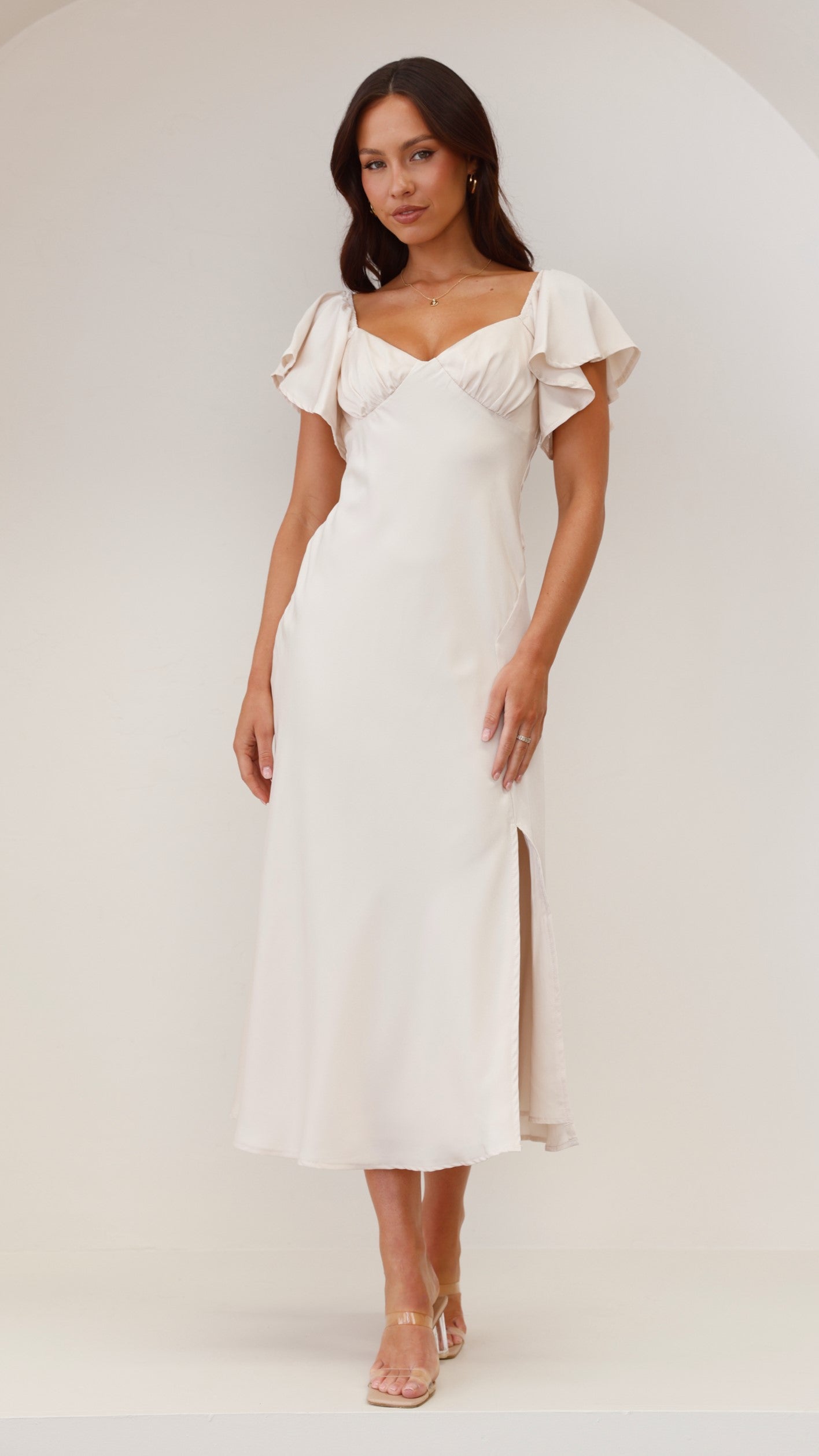 Louisa Midi Dress Ivory - Elegant Flowy Summer Dress for Women | Perfect for Beach Vacations, Weddings & Date Nights