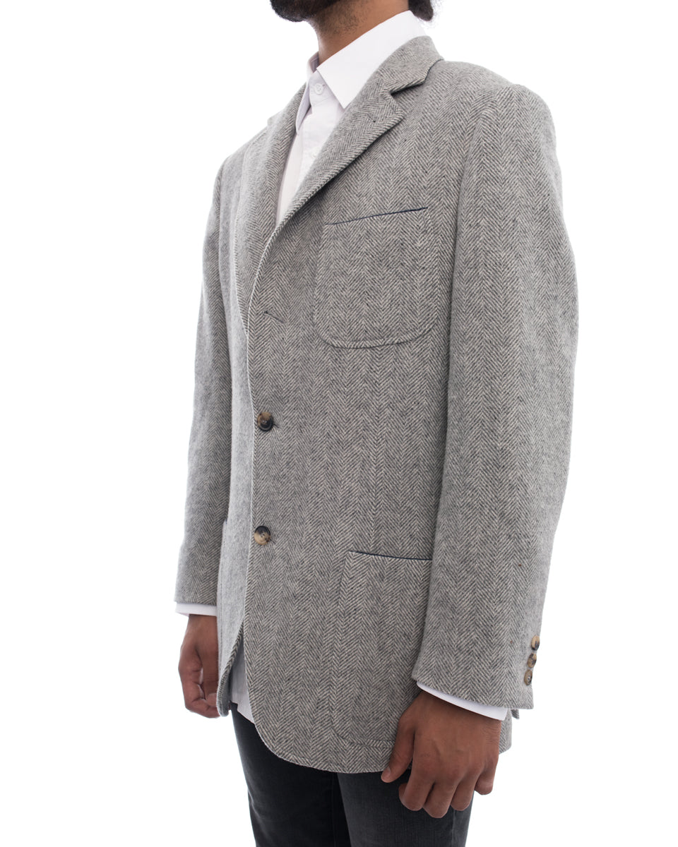 Brunello Cucinelli Light Grey Wool Herringbone Blazer for Men - Premium Tailored Jacket for Business & Formal Wear | Office, Wedding & Special Occasions
