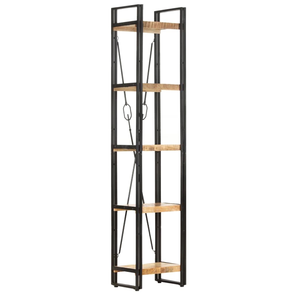 5-Tier Bookcase with Storage Shelves - Solid Mango Wood Bookshelf for Bedroom, Living Room & Office - 15.4