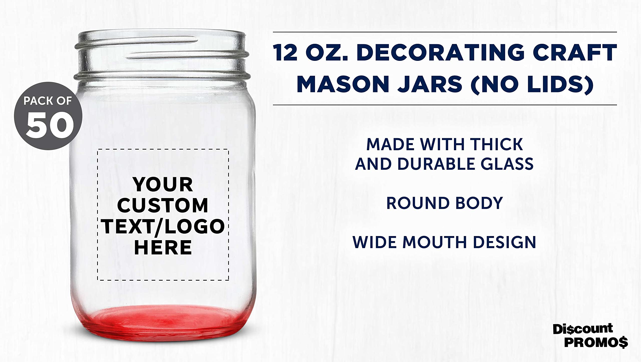 50 Pack 12 oz Custom Mason Jars Bulk Set - Personalized Glass Jars for Overnight Oats, Candies, Fruits, Pickles, Spices & Beverages - Red - Perfect for DIY Crafts, Wedding Favors, Party Decor & Kitchen Storage