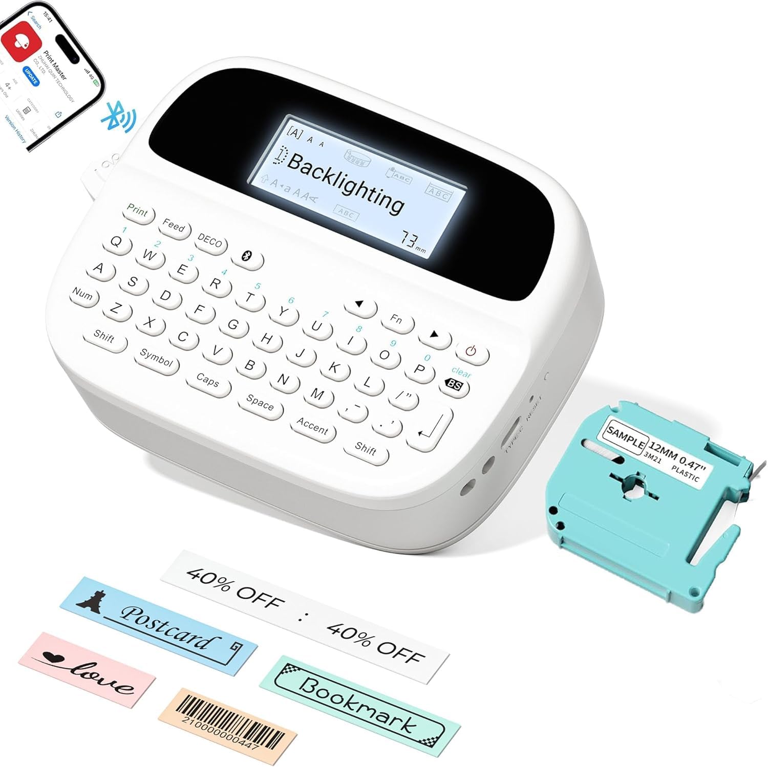 EazeID M950 Bluetooth Label Maker Machine - Portable, Rechargeable & Waterproof Label Printer with Backlit Screen & Keyboard | Perfect for School, Office, Home Organization, Storage & Craft Labeling