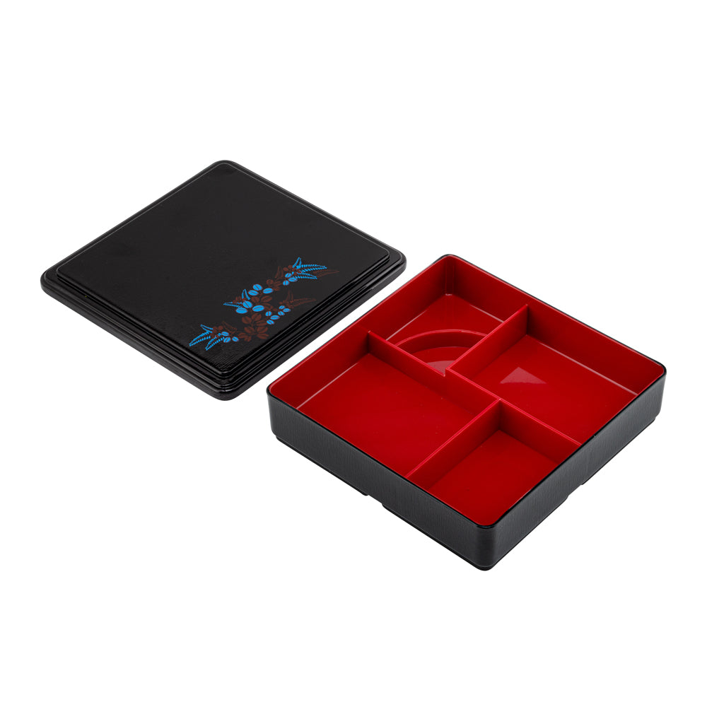 Japanese Style Bento Box - 5 Compartment Black & Red Lunch Box with Lid | 8.25