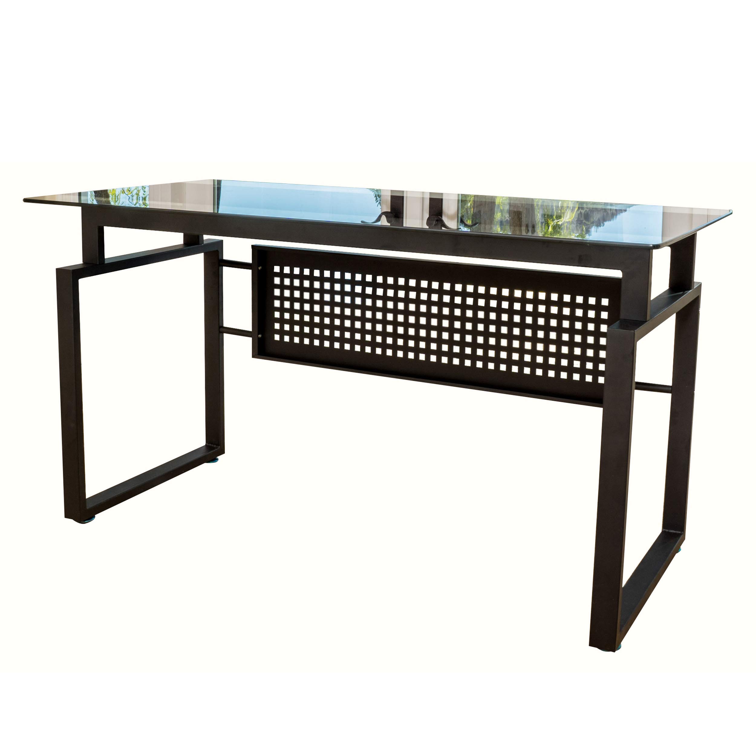 Christopher Knight Home Fiske Glass Office Computer Desk - Modern Black Writing Desk for Home Office, Study & Workspace - Sturdy Tempered Glass Desktop with Metal Frame - Perfect for Remote Work & Small Spaces