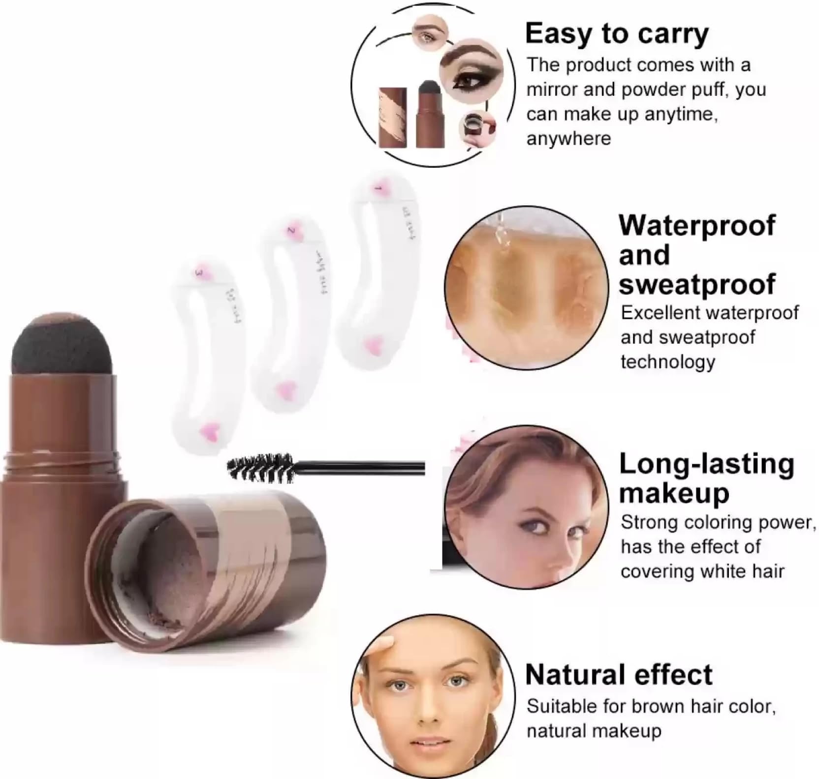 Natural & Professional Hairline Powder Stick - 2PCS Waterproof Hair Shadow Powder for Root Touch Up & Gray Coverage (Brown) | Perfect for Daily Use, Travel & Quick Hairline Fixes