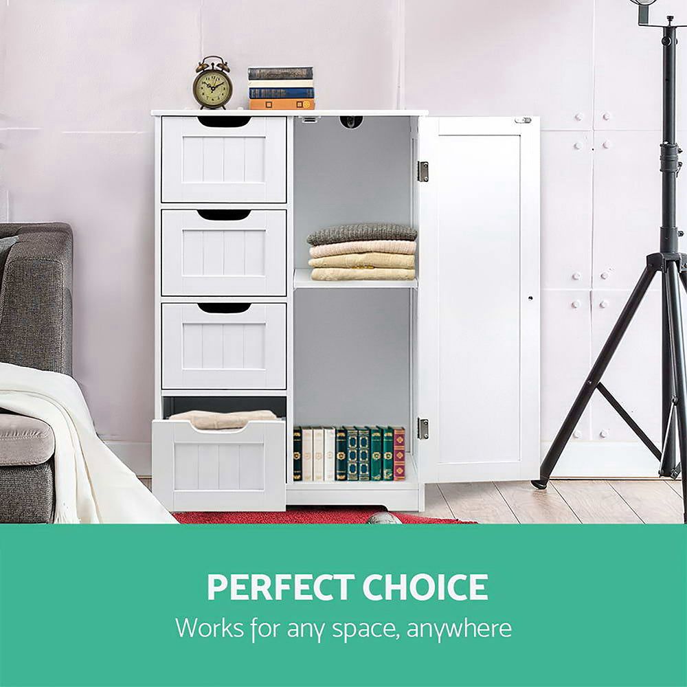 White Artiss Bathroom Storage Cabinet with Drawers - Perfect for Organizing Toiletries, Makeup & Essentials in Small Bathrooms