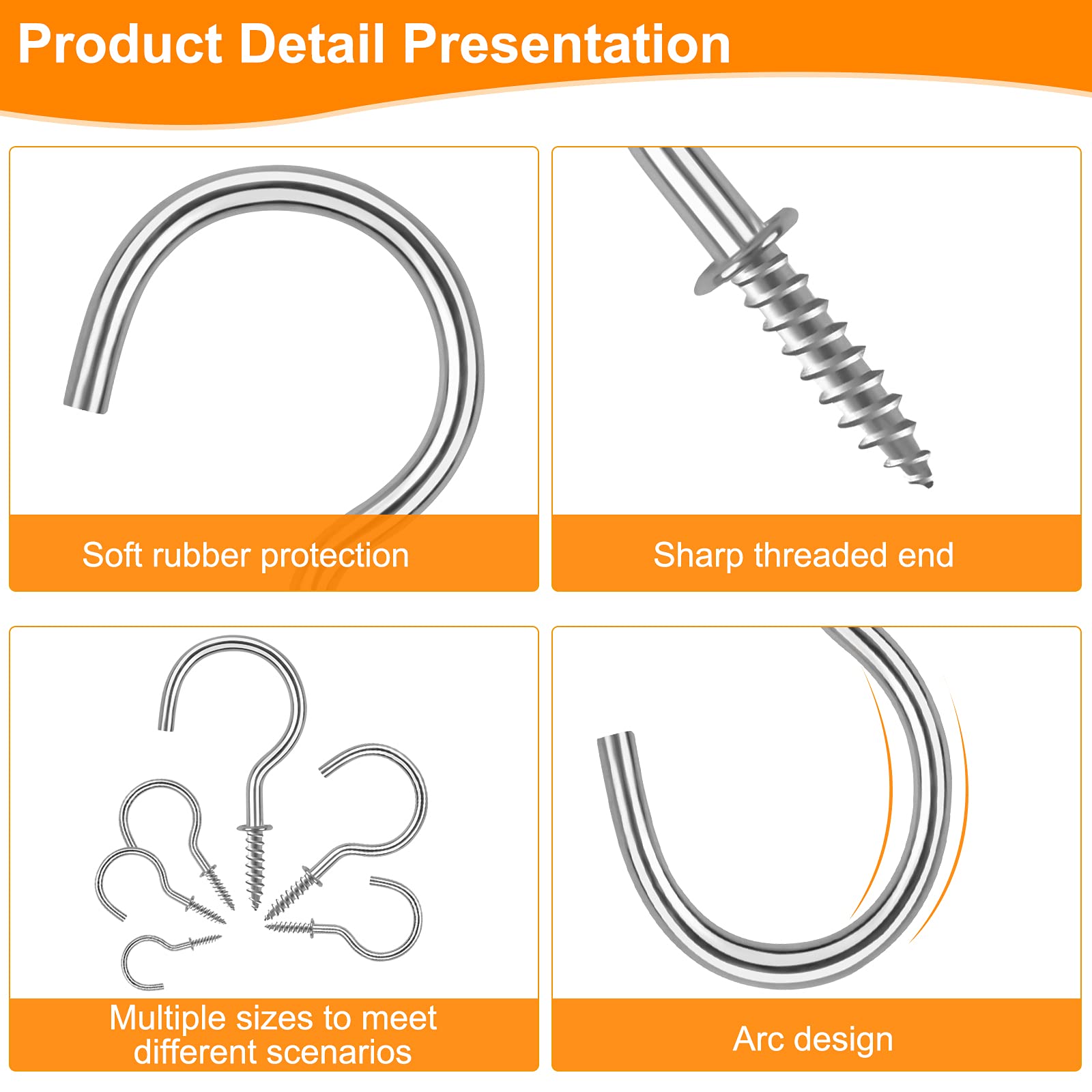 3/4 Inch Metal Screw in Ceiling Hooks - 160 Pack Silver Cup Screw Hooks for Plant Hangers, Wind Chimes & Kitchen Storage - Heavy Duty Indoor/Outdoor Hanging Solution for Home, Garden & Garage Organization