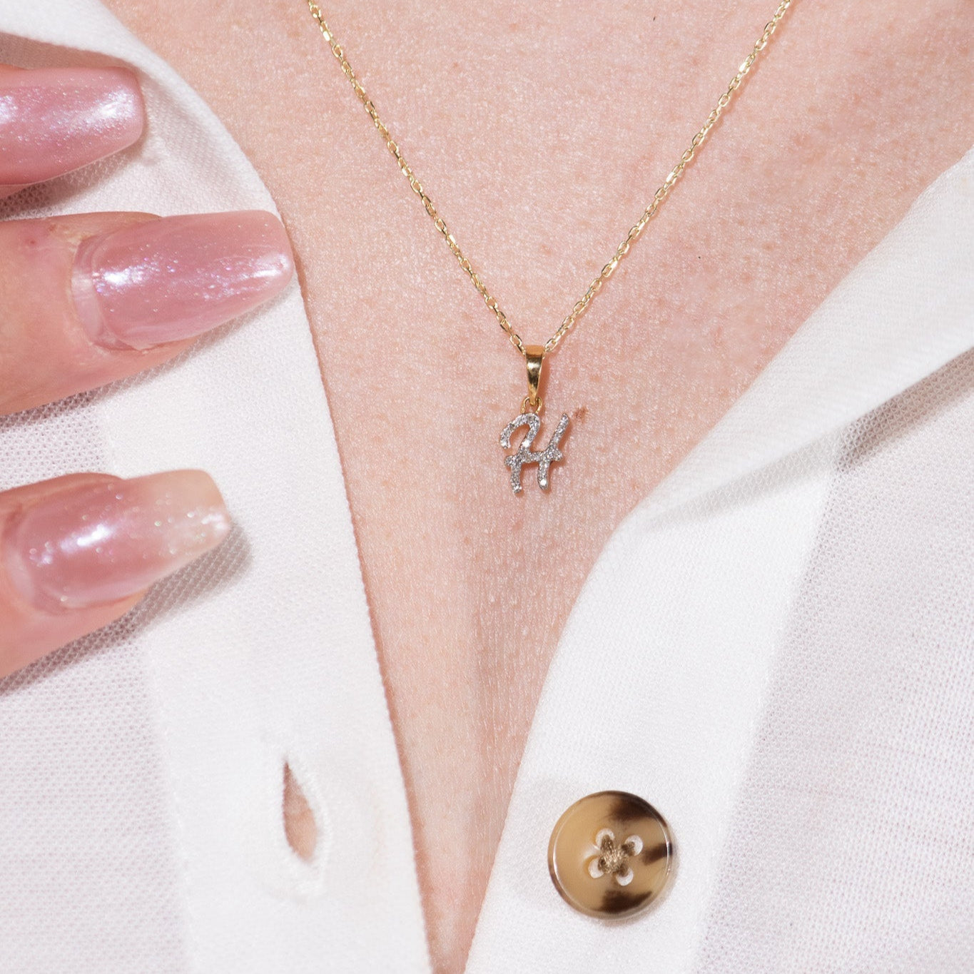 14K Solid Yellow Gold Cursive Diamond Initial Necklace - Personalized Name Jewelry for Women, Gift for Her, Birthday, Anniversary, Valentine's Day