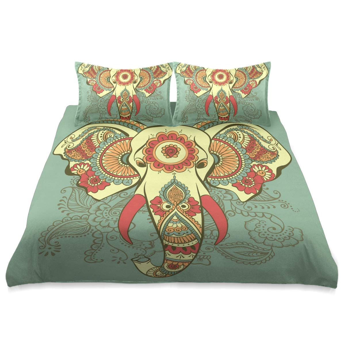 Bohemian Indian Elephant King Size Comforter Set - 90x104 Inch All Season Soft & Comfortable Bedding - Perfect for Master Bedroom, Guest Room & Bohemian Style Home Decor