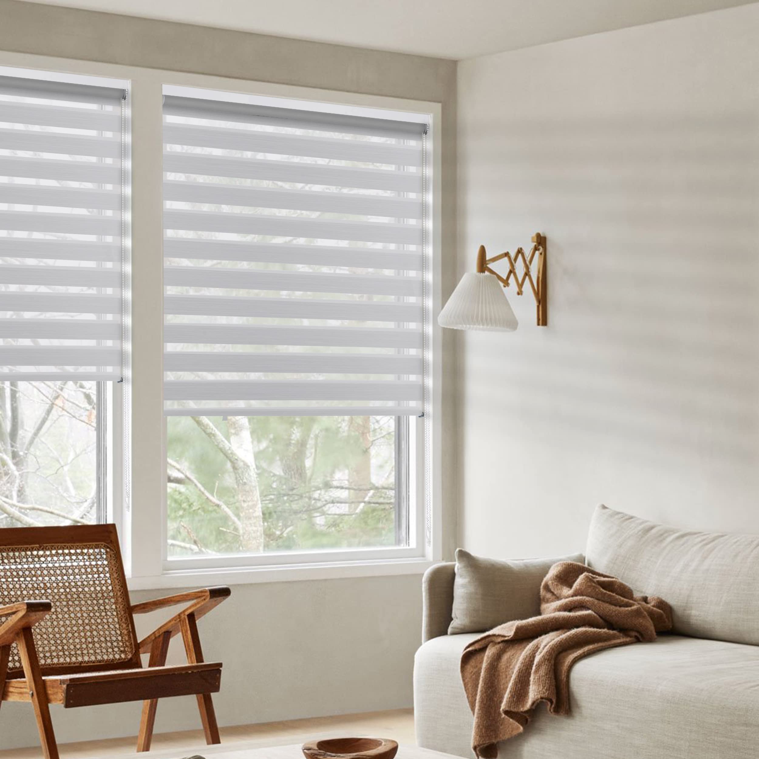 BERISSA Dual Layer Zebra Roller Blinds - Custom Size Window Shades for Light Control & Privacy | Sheer & Blackout Options | Day & Night Use | Fits Windows ≥2