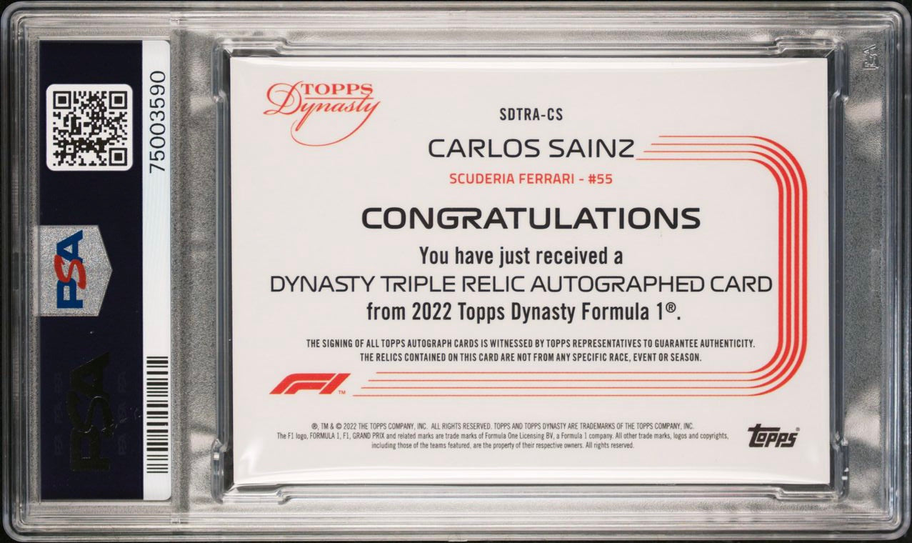 Carlos Sainz Triple Relic Autographed Card - 2022 Topps Dynasty F1 Racing Collectible - Perfect for F1 Fans, Memorabilia Collectors and Sports Card Investors