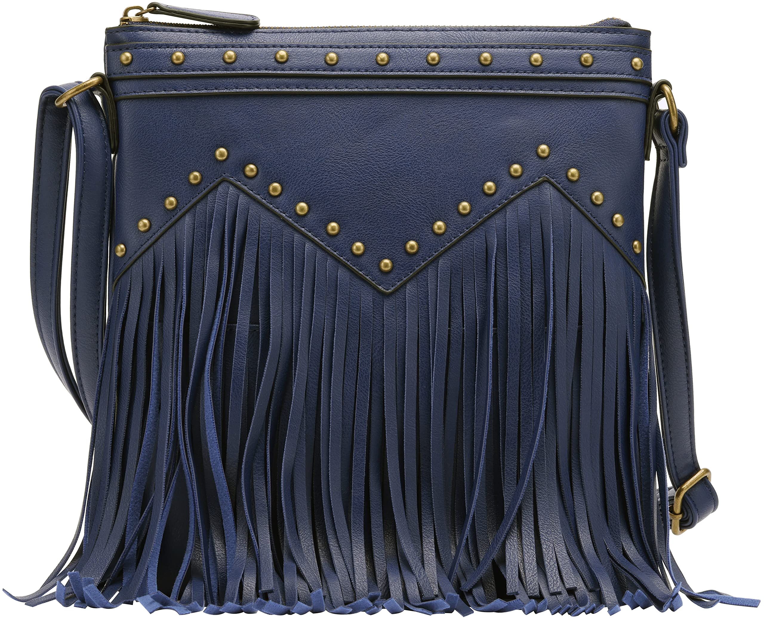 B BRENTANO Vegan Leather Fringed Crossbody Bag with Studs - Stylish & Ethical Handbag for Women, Perfect for Casual Outings, Parties & Travel Accessories