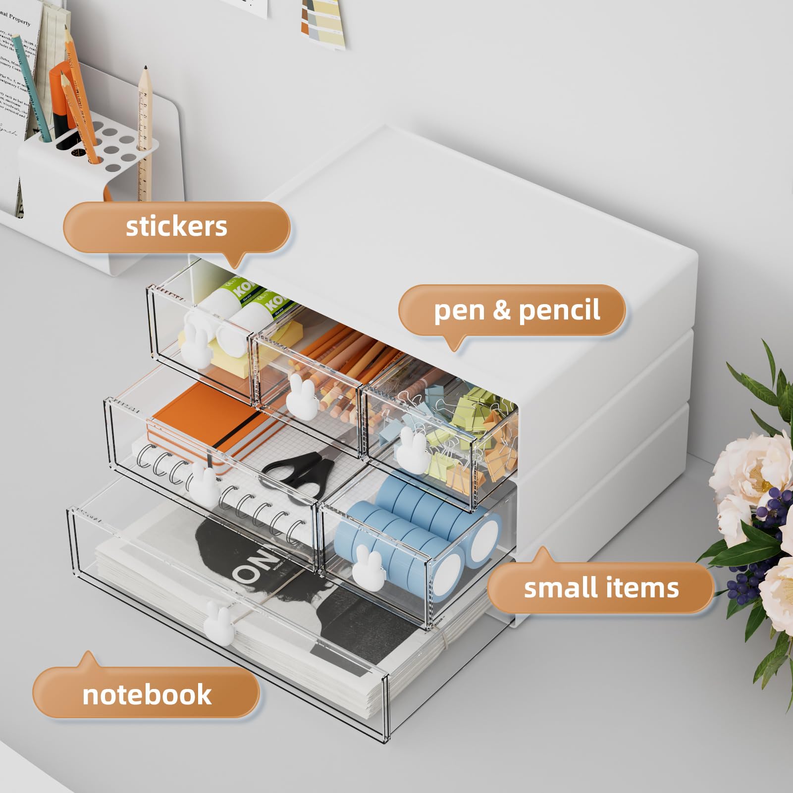 6-Drawer Marbrasse Desk Organizer - Stackable Storage for Office, Home & School