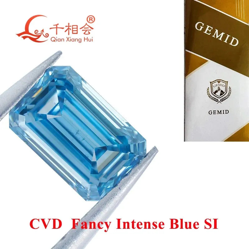 1CT CVD Fancy Vivid Aqua Blue Lab Grown Diamond - SI Clarity Emerald Cut Loose Stone with GEMID Certification | Perfect for Engagement Rings & Fine Jewelry Making