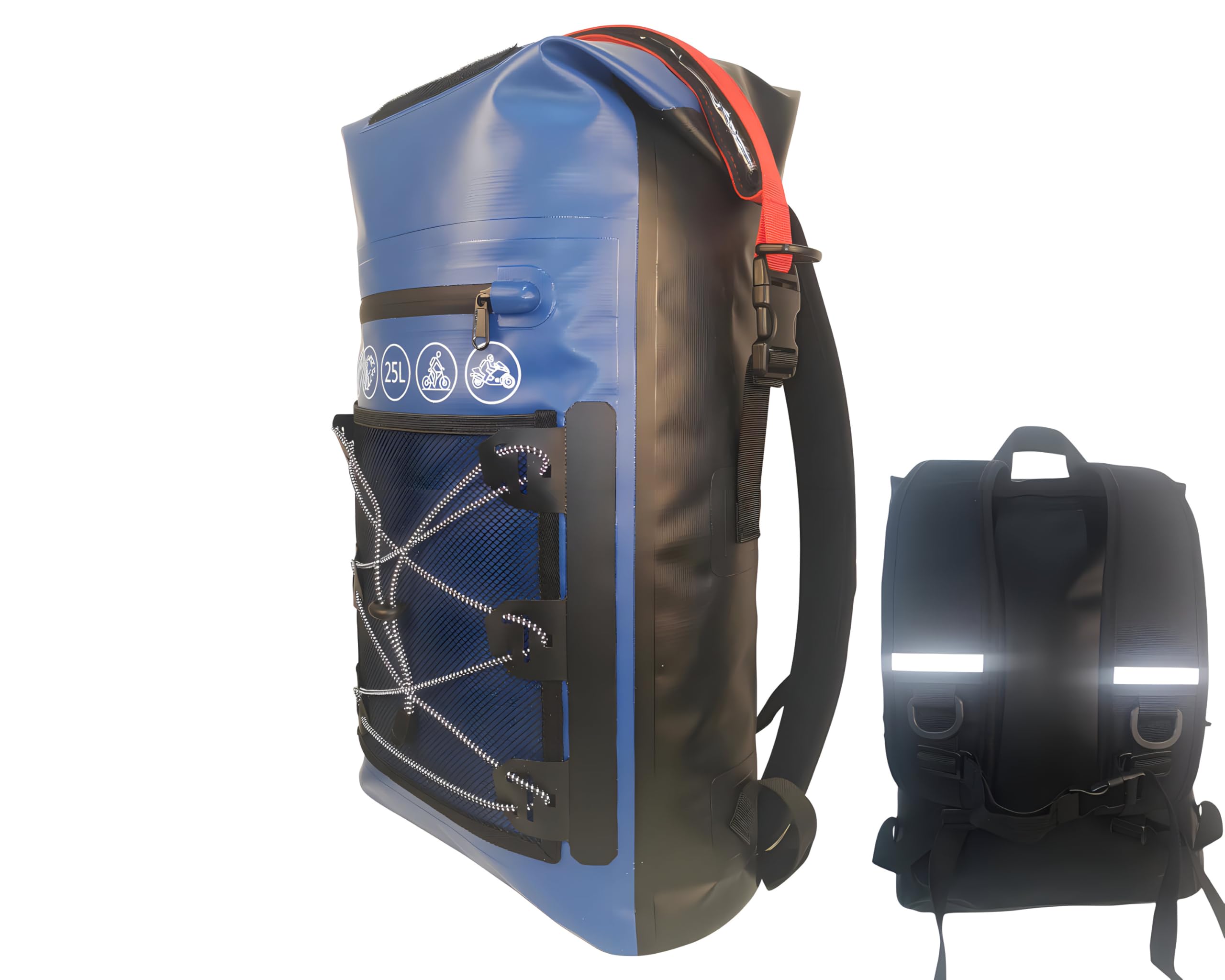 Waterproof Ski Backpack - Expandable 25L-30L Ergonomic Dry Bag for Hiking, Camping, Water Sports & Snowboarding | Durable Travel Daypack for Outdoor Adventures (Blue & Black)