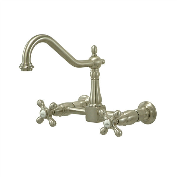 Heritage Wall Mount Kitchen Faucet - Brushed Nickel Pull Down Sprayer, High Arc Commercial Style for Farmhouse Sink - Perfect for Modern Kitchens, Restaurants & RV Use